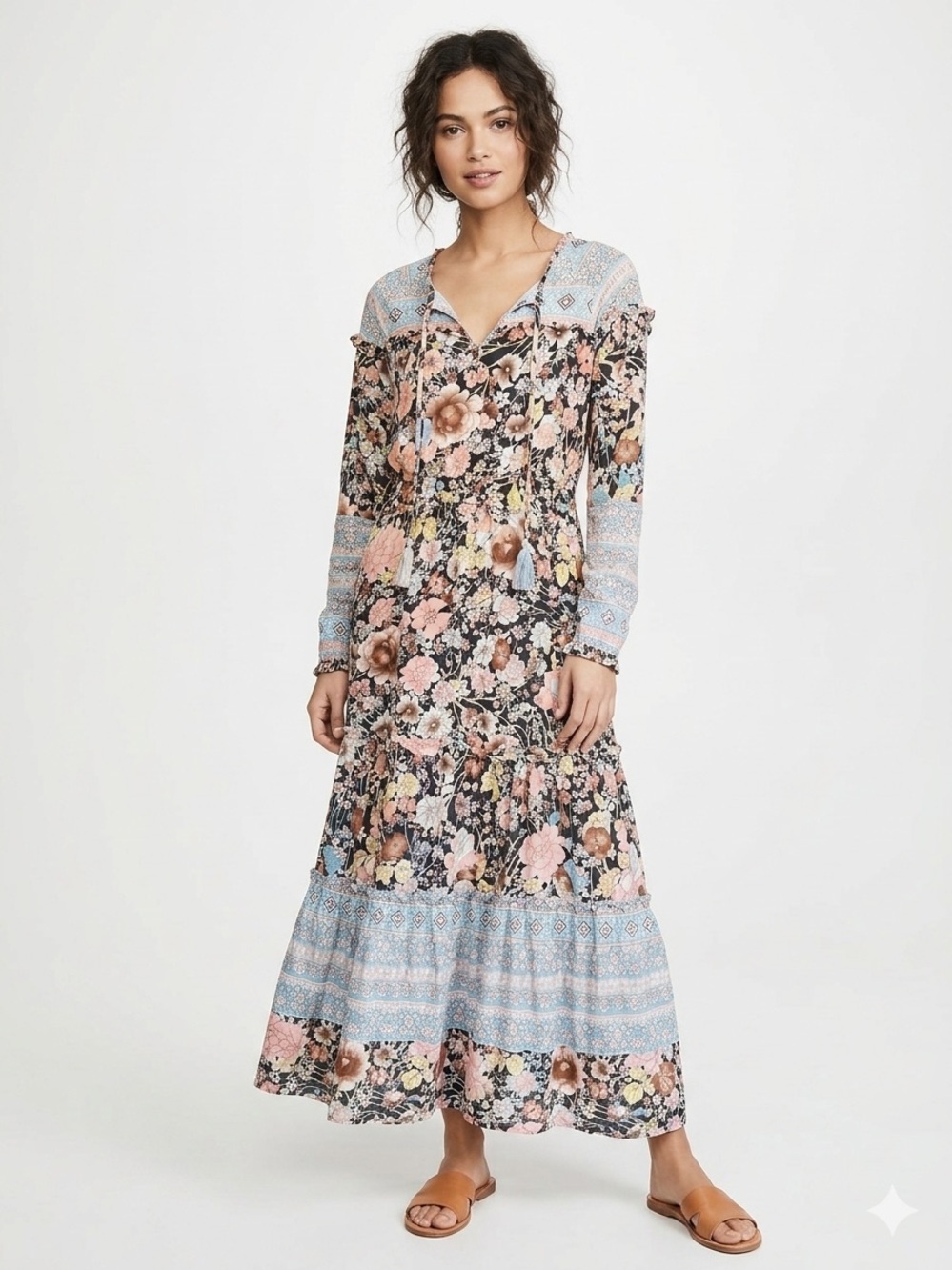böhme ("Detailed & Distinctive") Boho Floral Long Sleeve Maxi Dress Multicolor